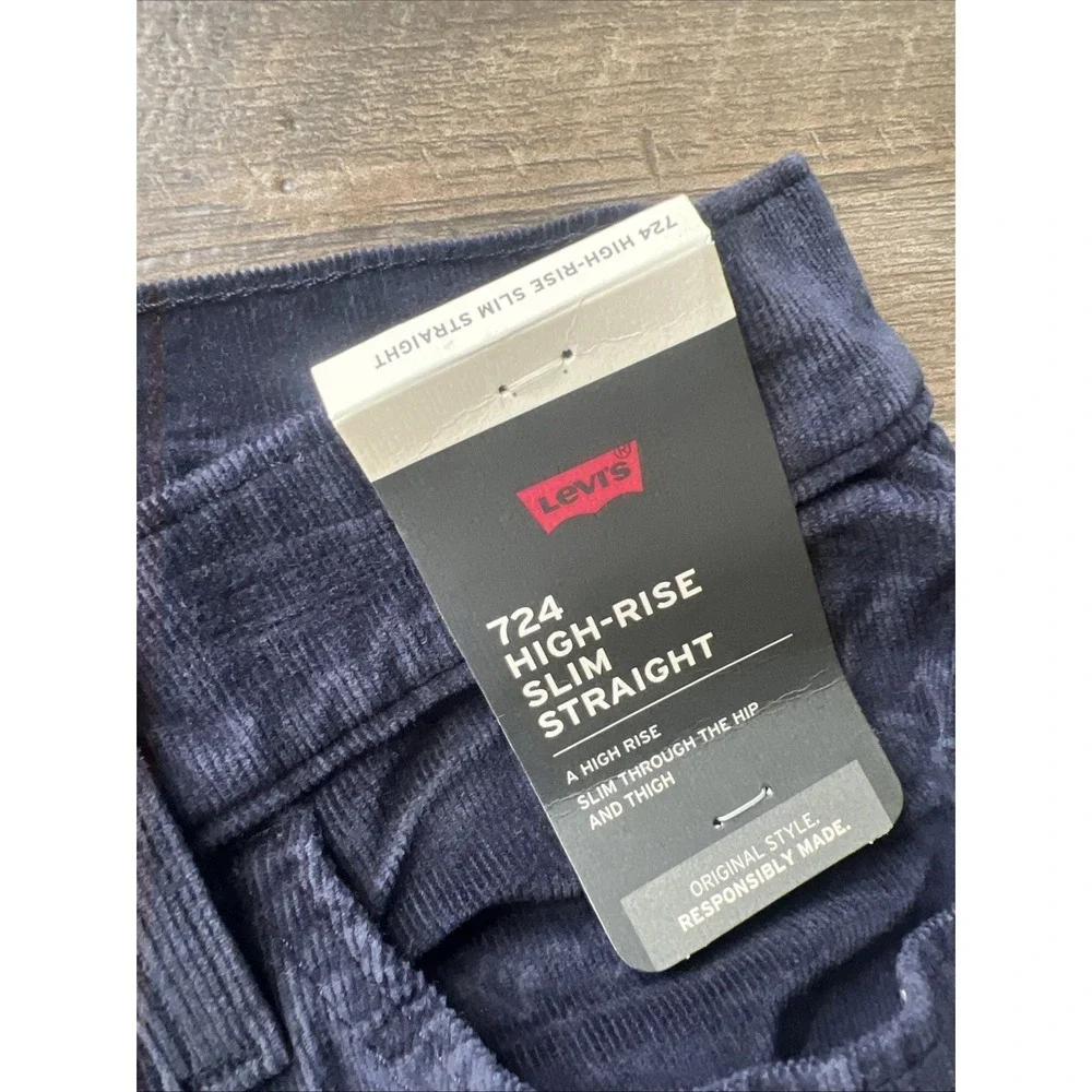 NEW Levi's Navy Straight Jeans Women Size 27x30 724 High Rise Corduroy‎ - Picture 2 of 10